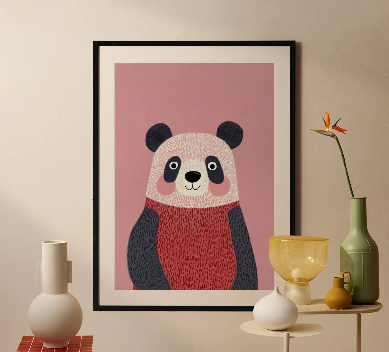 Süßer Panda mit rotem Pullover Illustration Hahnemühle von Atelier Ballon