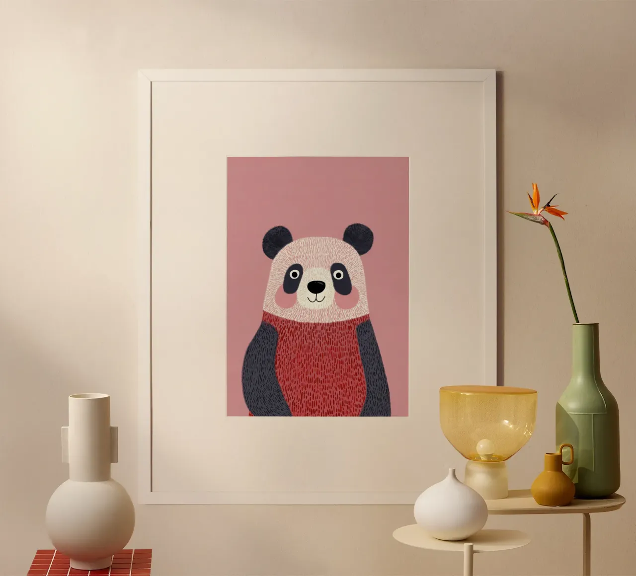 Süßer Panda mit rotem Pullover Illustration Hahnemühle von Atelier Ballon