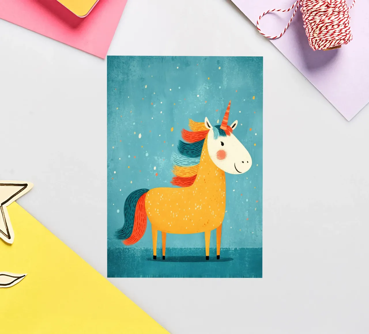 Douce licorne jaune Illustration autocollant de Atelier Ballon
