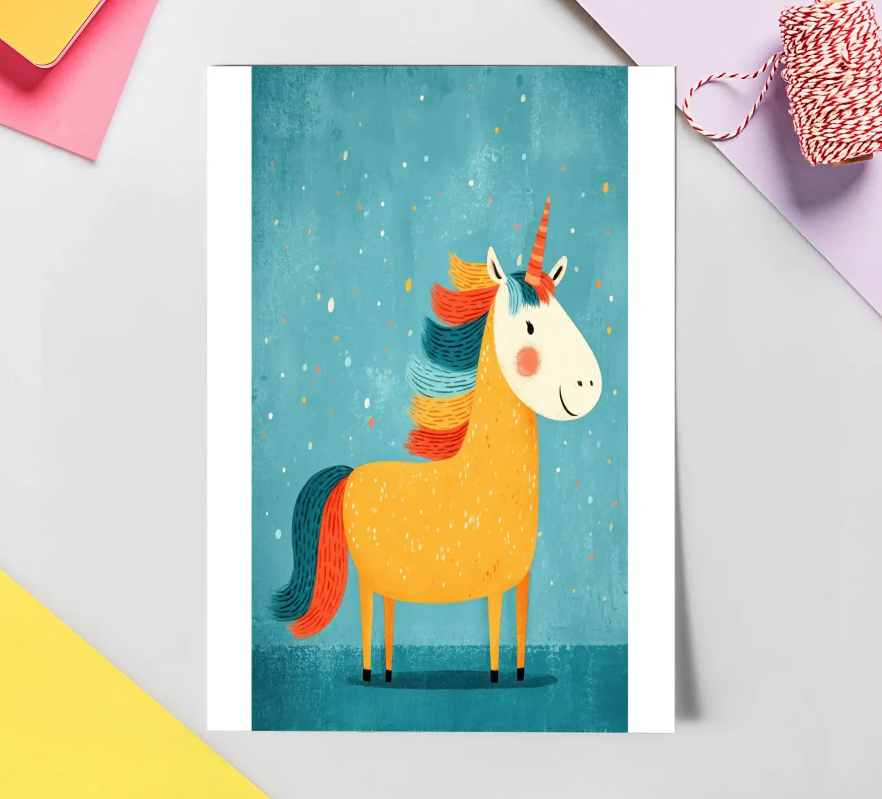 Douce licorne jaune Illustration planche autocollant de Atelier Ballon