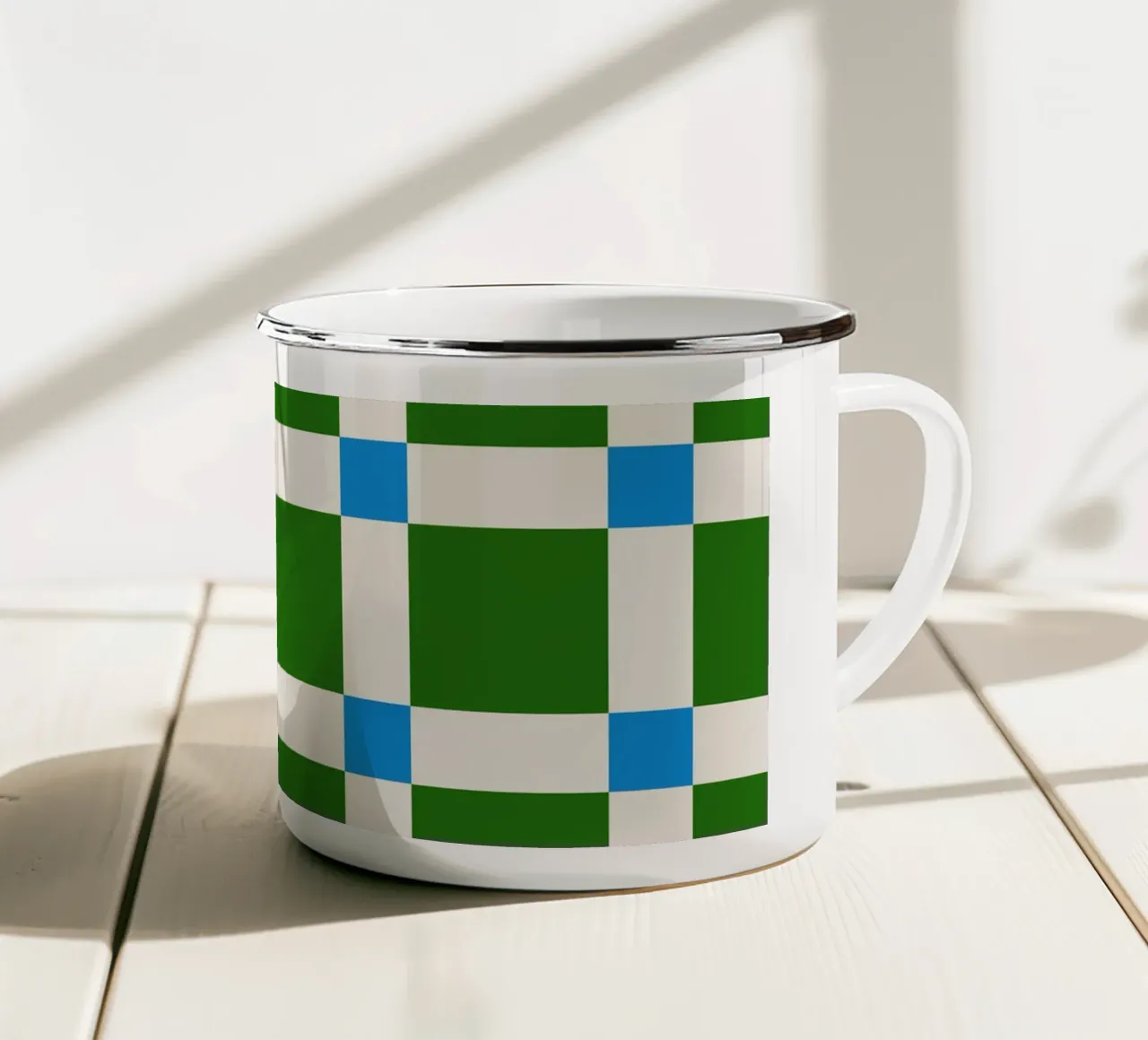 Mid Century Checks Green Blue tazza in smalto da TijanaArtStudio88