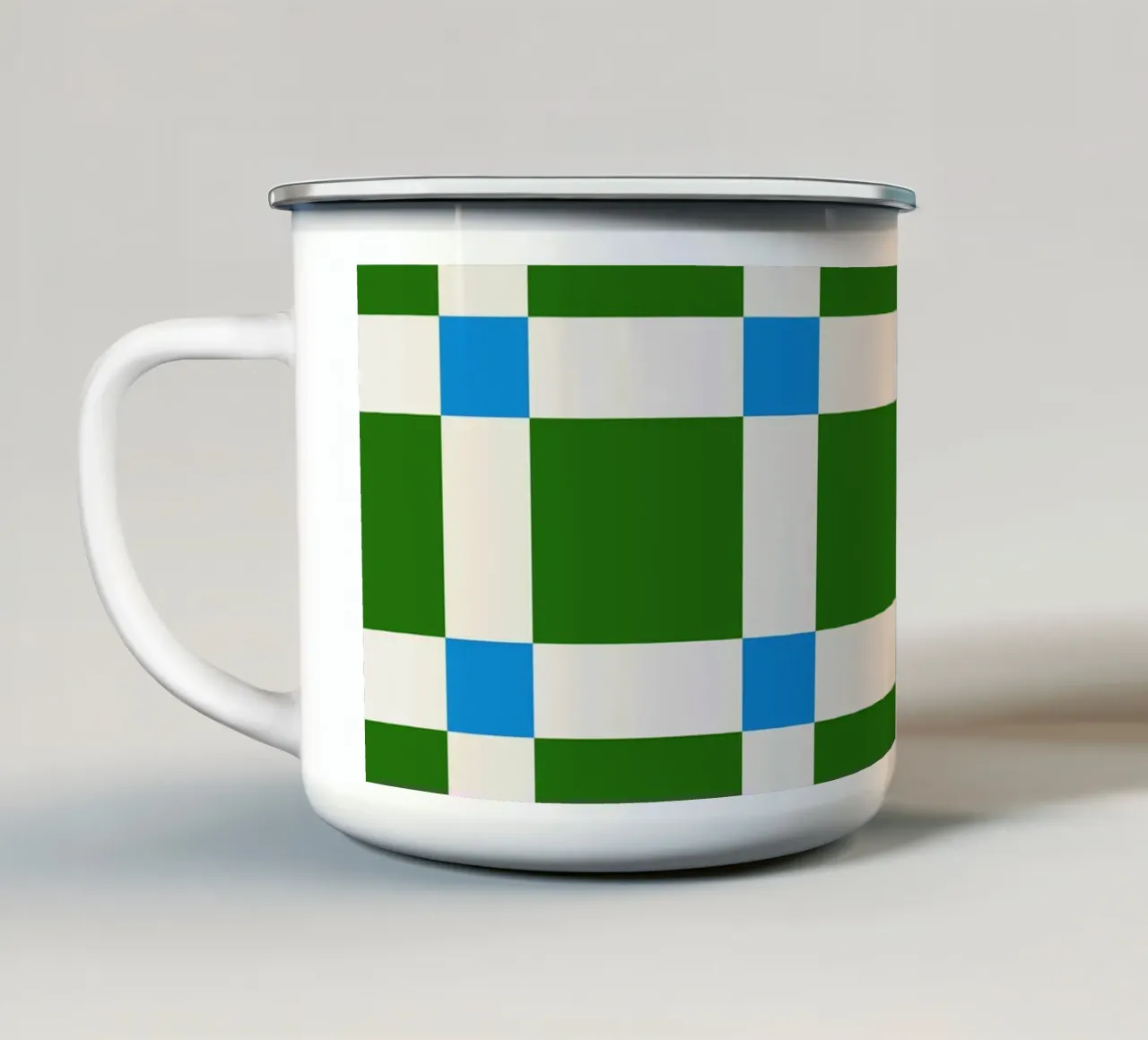 Mid Century Checks Green Blue tazza in smalto da TijanaArtStudio88