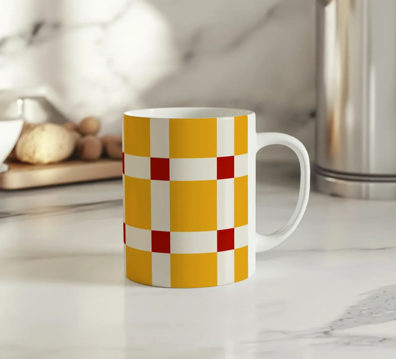 Mid Century Checks Yellow Red tazza in ceramica da TijanaArtStudio88