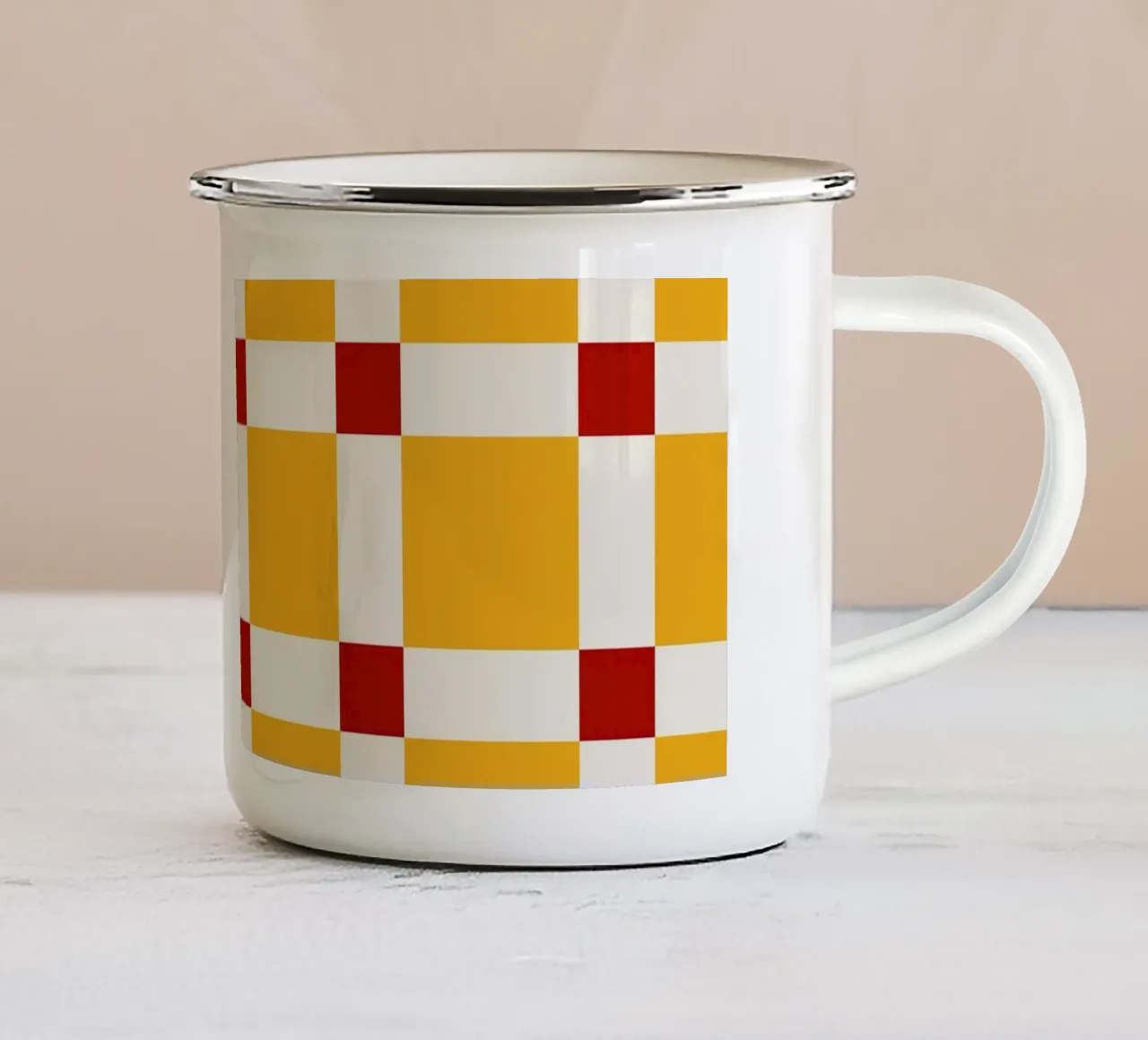 Mid Century Checks Yellow Red tazza in smalto da TijanaArtStudio88