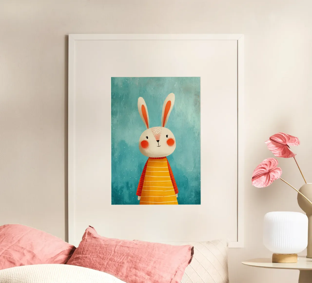 Rabbit in striped dress illustration poster by Atelier Ballon