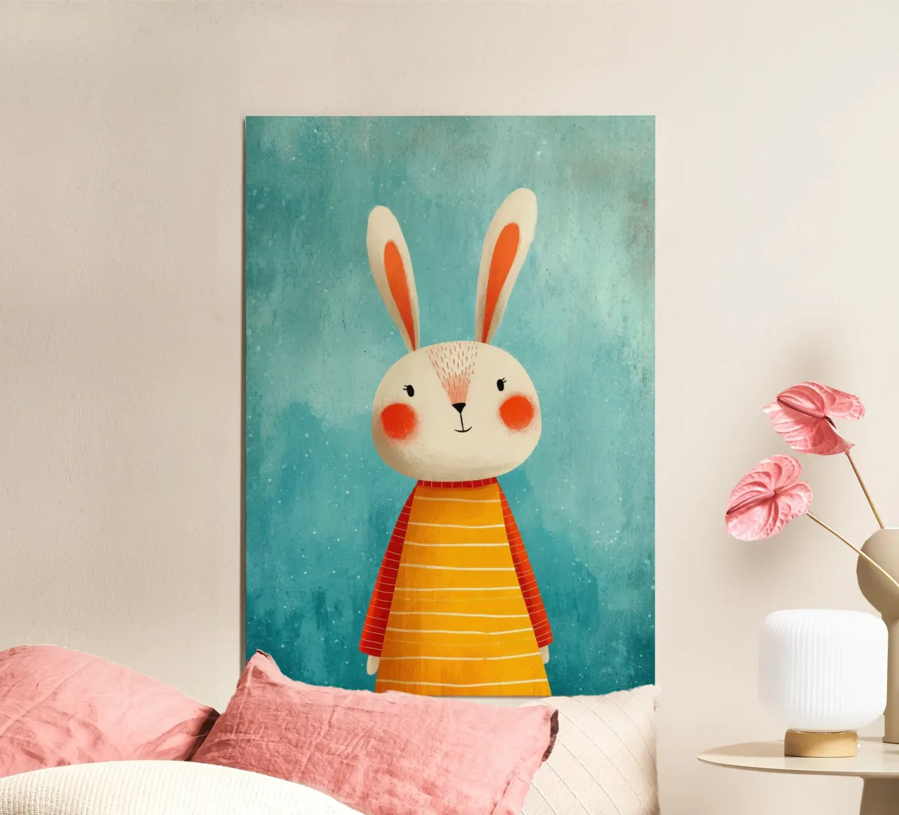 Rabbit in striped dress illustration poster by Atelier Ballon