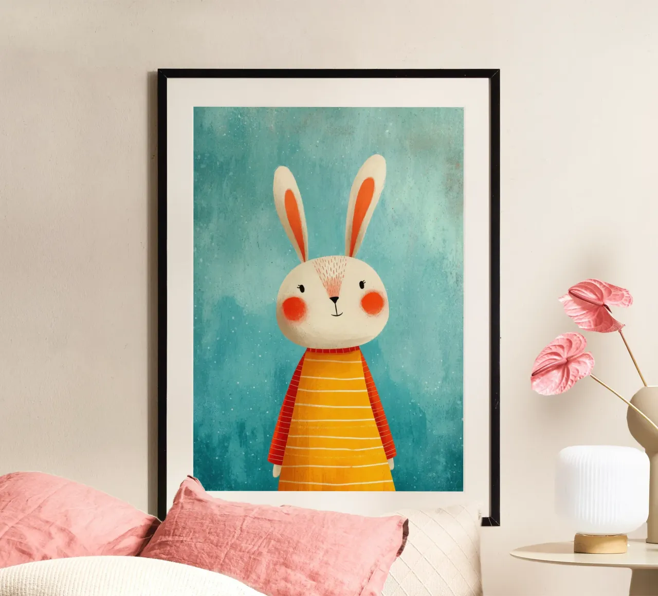 Rabbit in striped dress illustration poster by Atelier Ballon