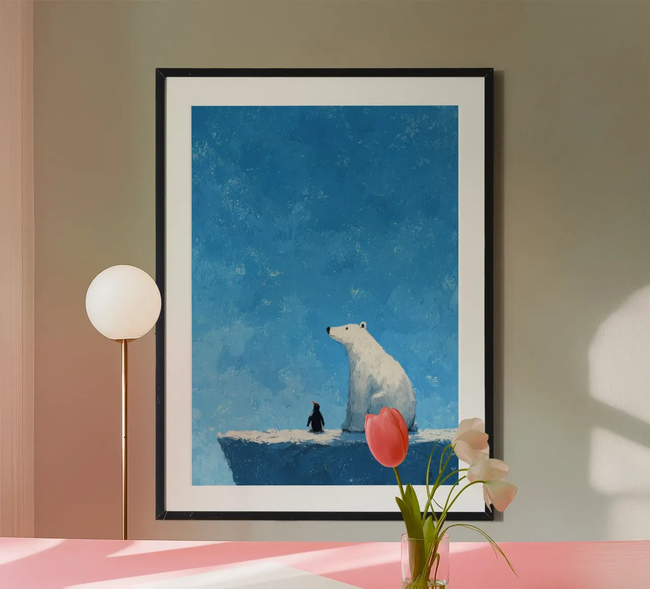 Illustrazione di orso e pinguino sul ghiaccio carta hahnemühle da Atelier Ballon