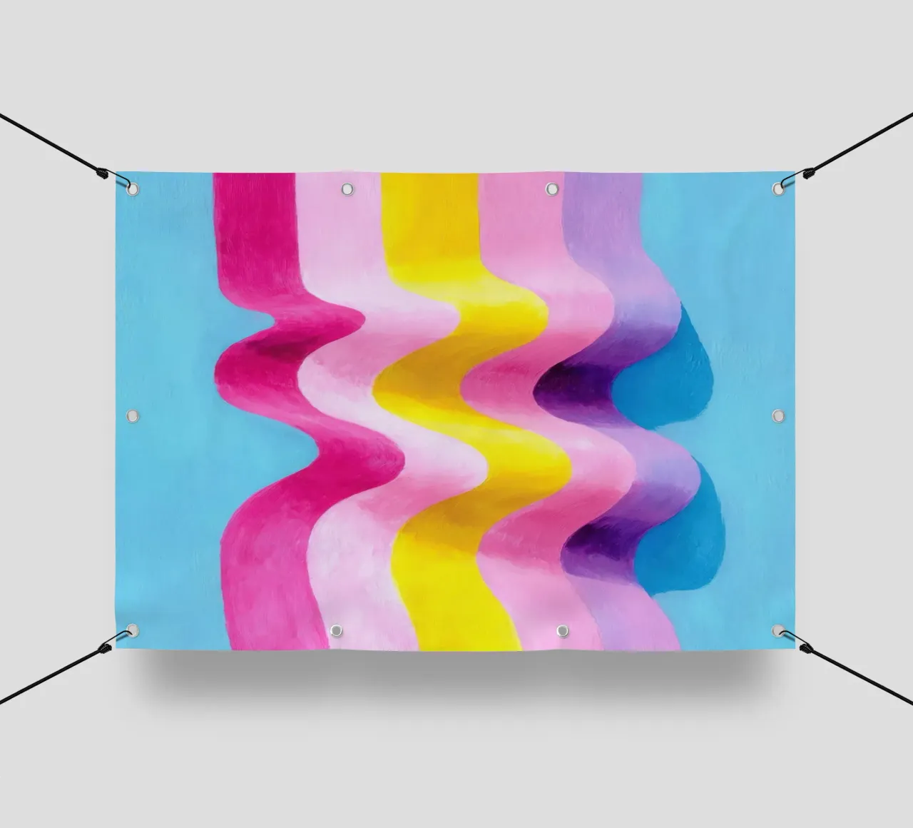 Abstrakte Wellenkunst in Pink, Gelb & Blau PVC Plane von Nikis Art Studio