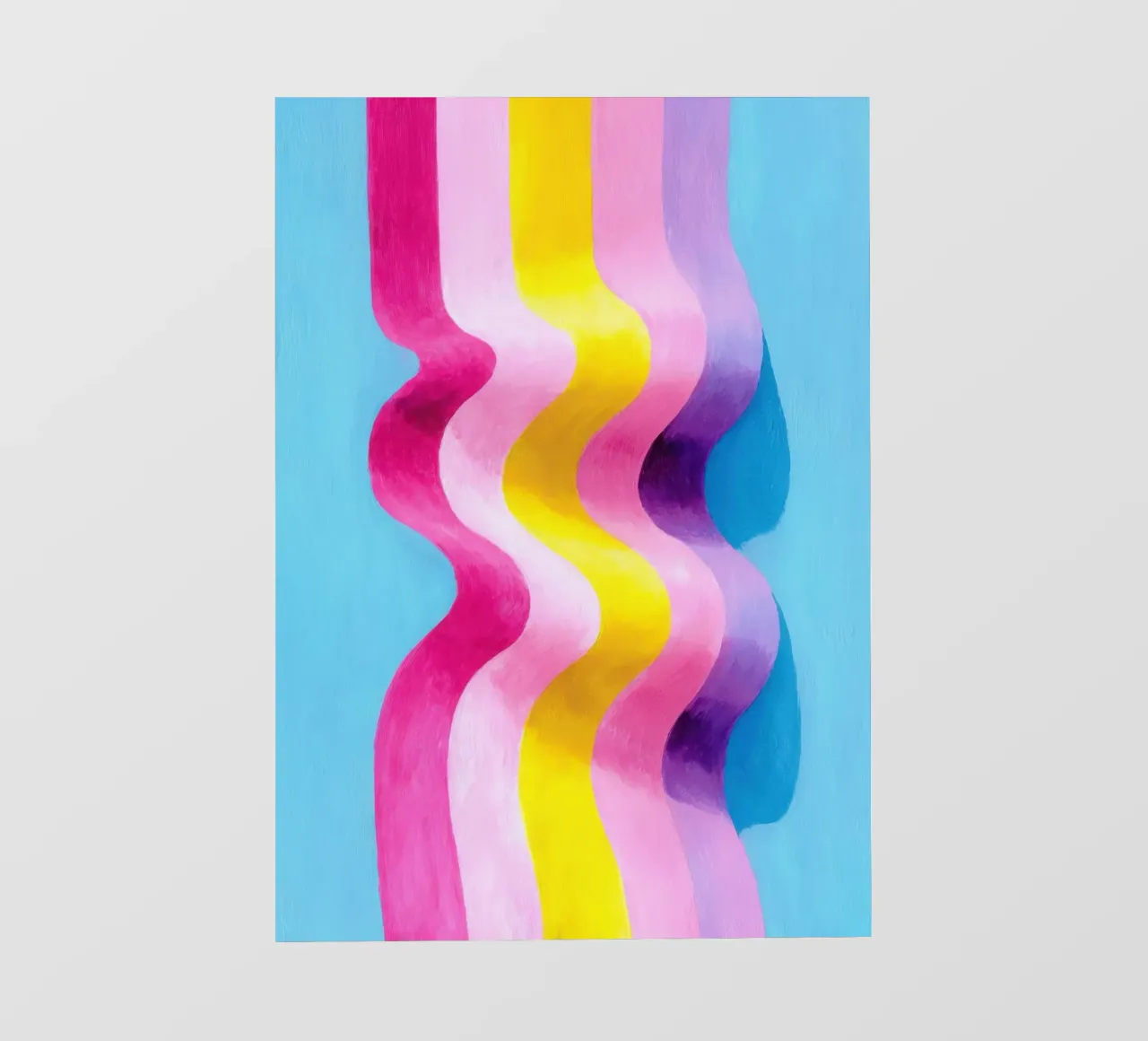 Abstrakte Wellenkunst in Pink, Gelb & Blau PVC Plane von Nikis Art Studio