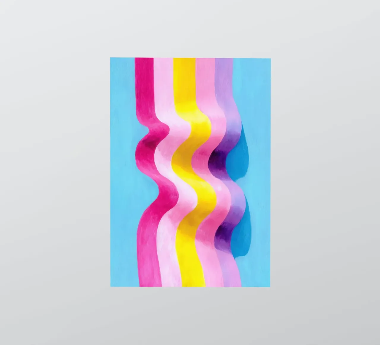 Art abstrait de la vague en rose, jaune & bleu autocollant de Nikis Art Studio
