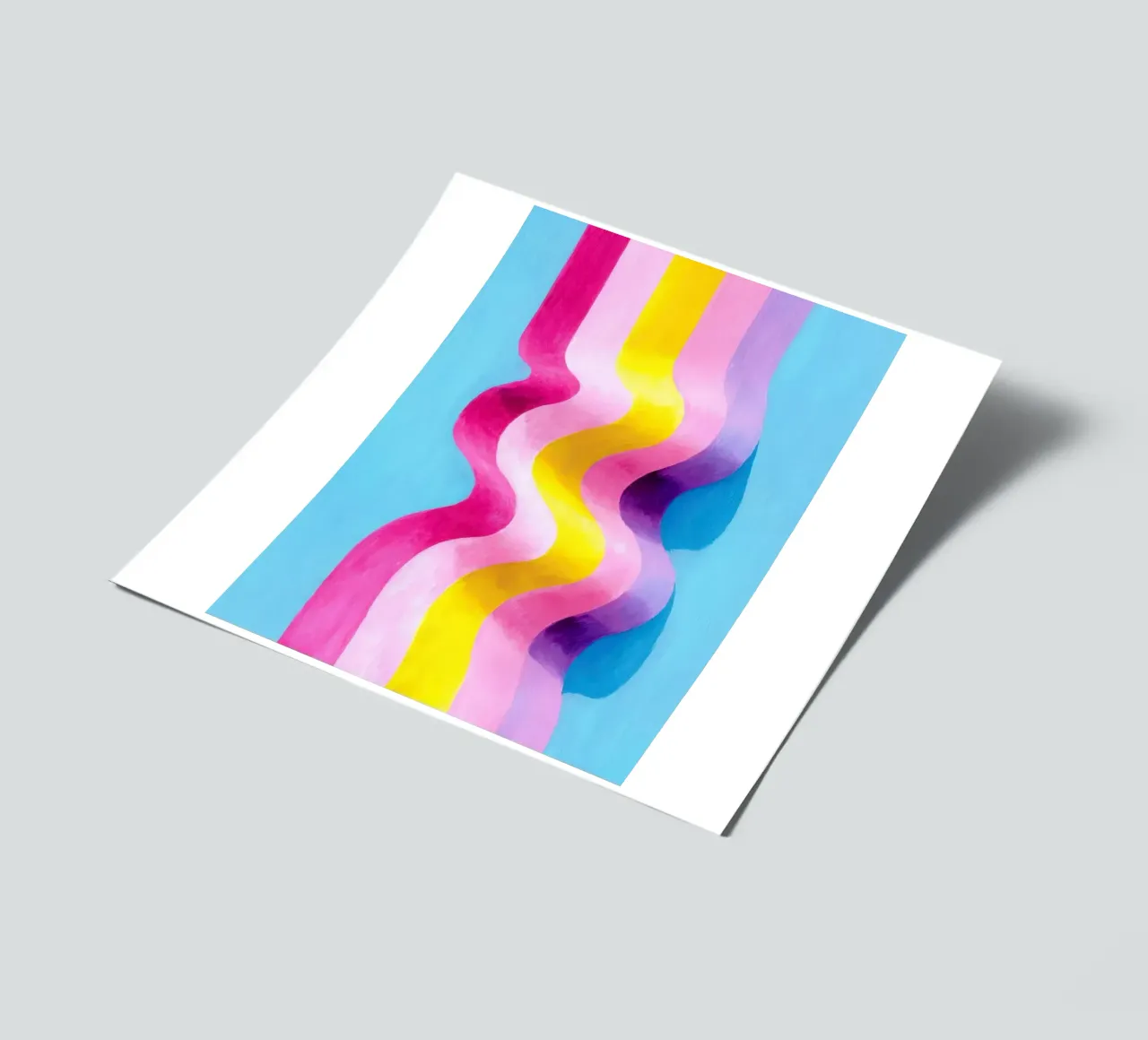 Art abstrait de la vague en rose, jaune & bleu planche autocollant de Nikis Art Studio