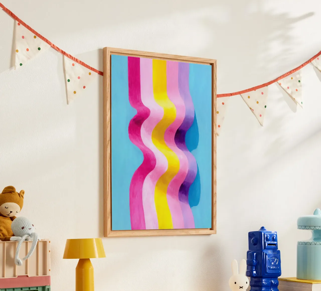 Art abstrait de la vague en rose, jaune & bleu plexiglas de Nikis Art Studio