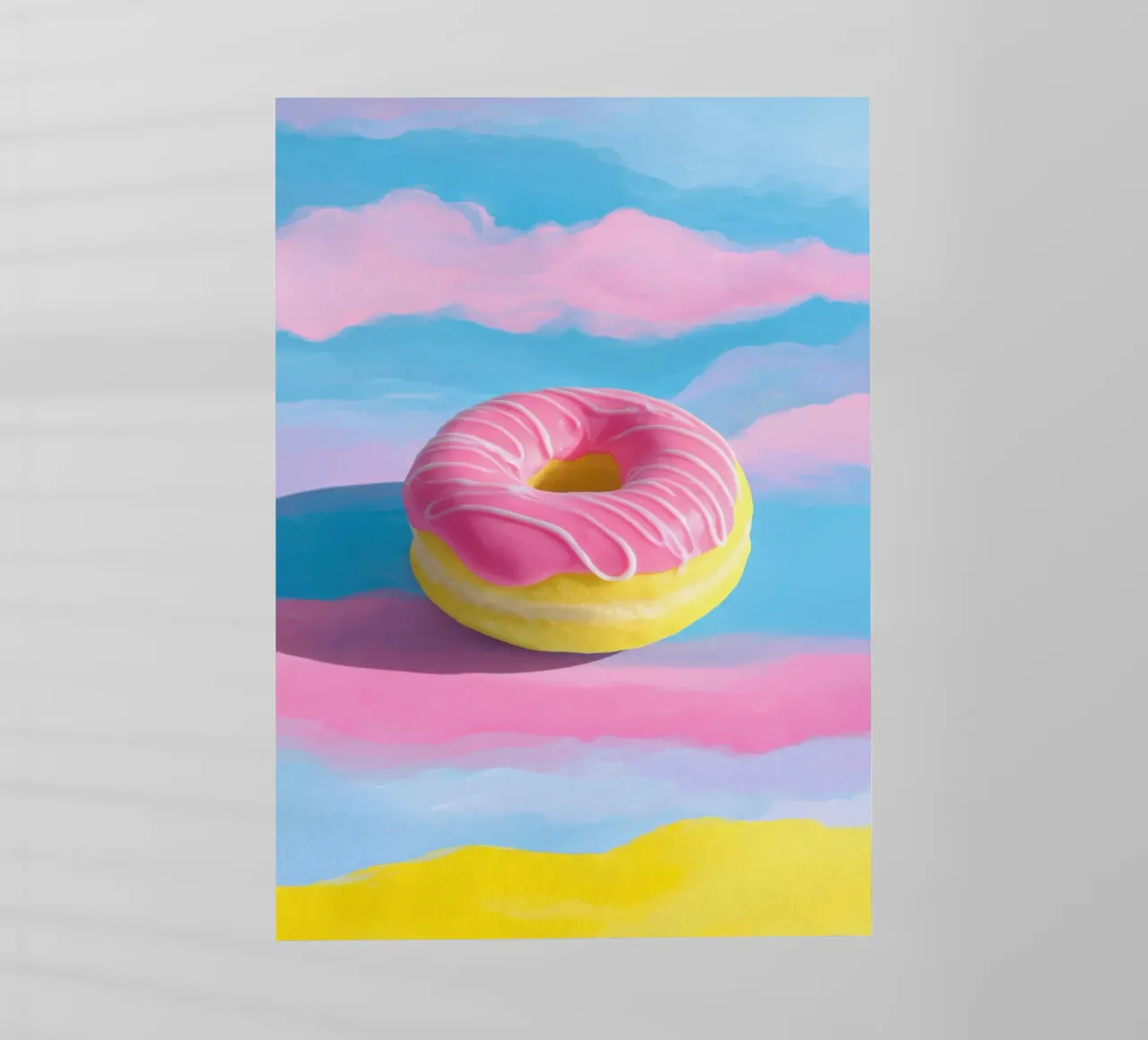 Schwebender Donut in Pink & Gelb Backlit Folie von Nikis Art Studio