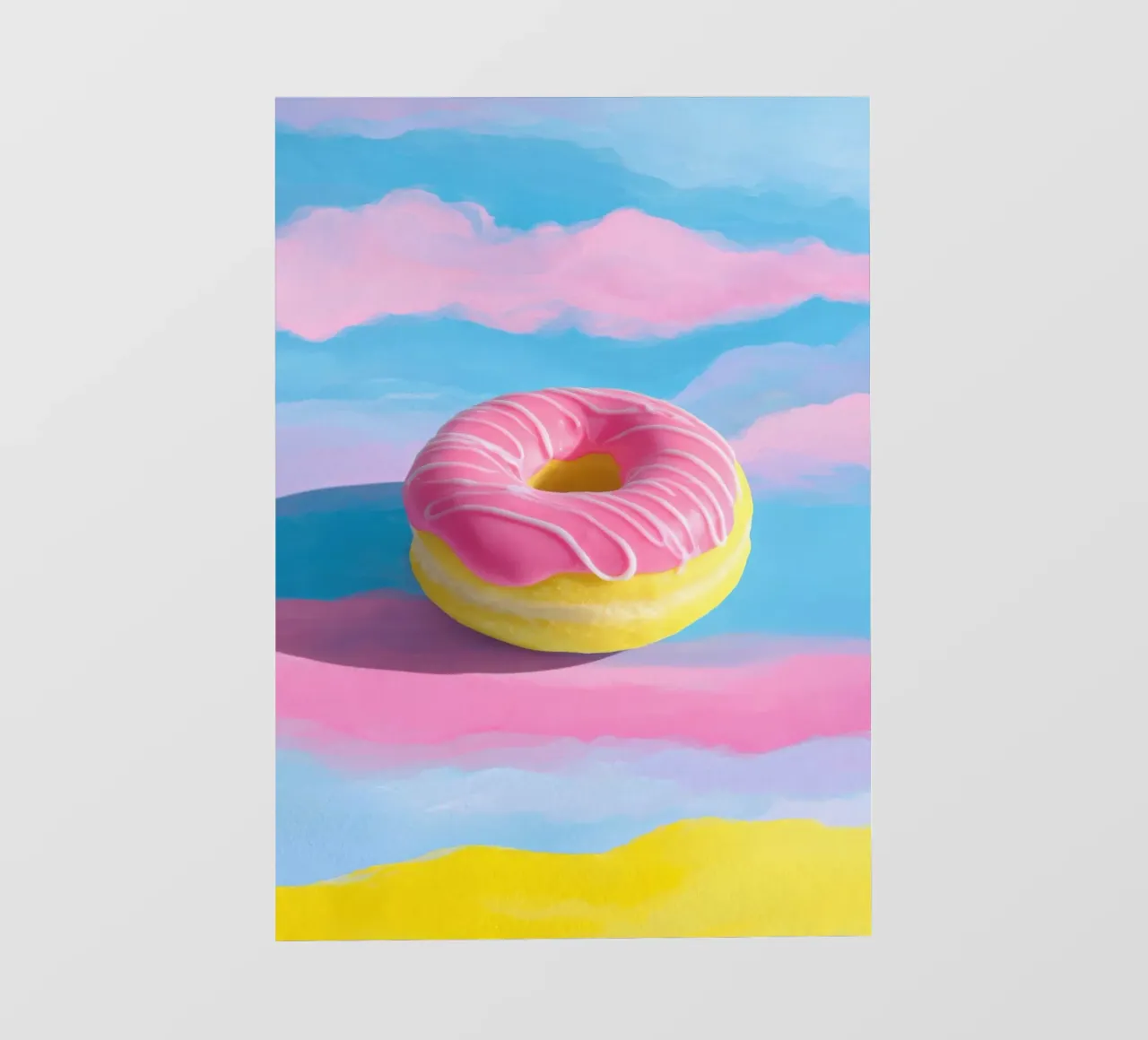 Schwebender Donut in Pink & Gelb PVC Plane von Nikis Art Studio