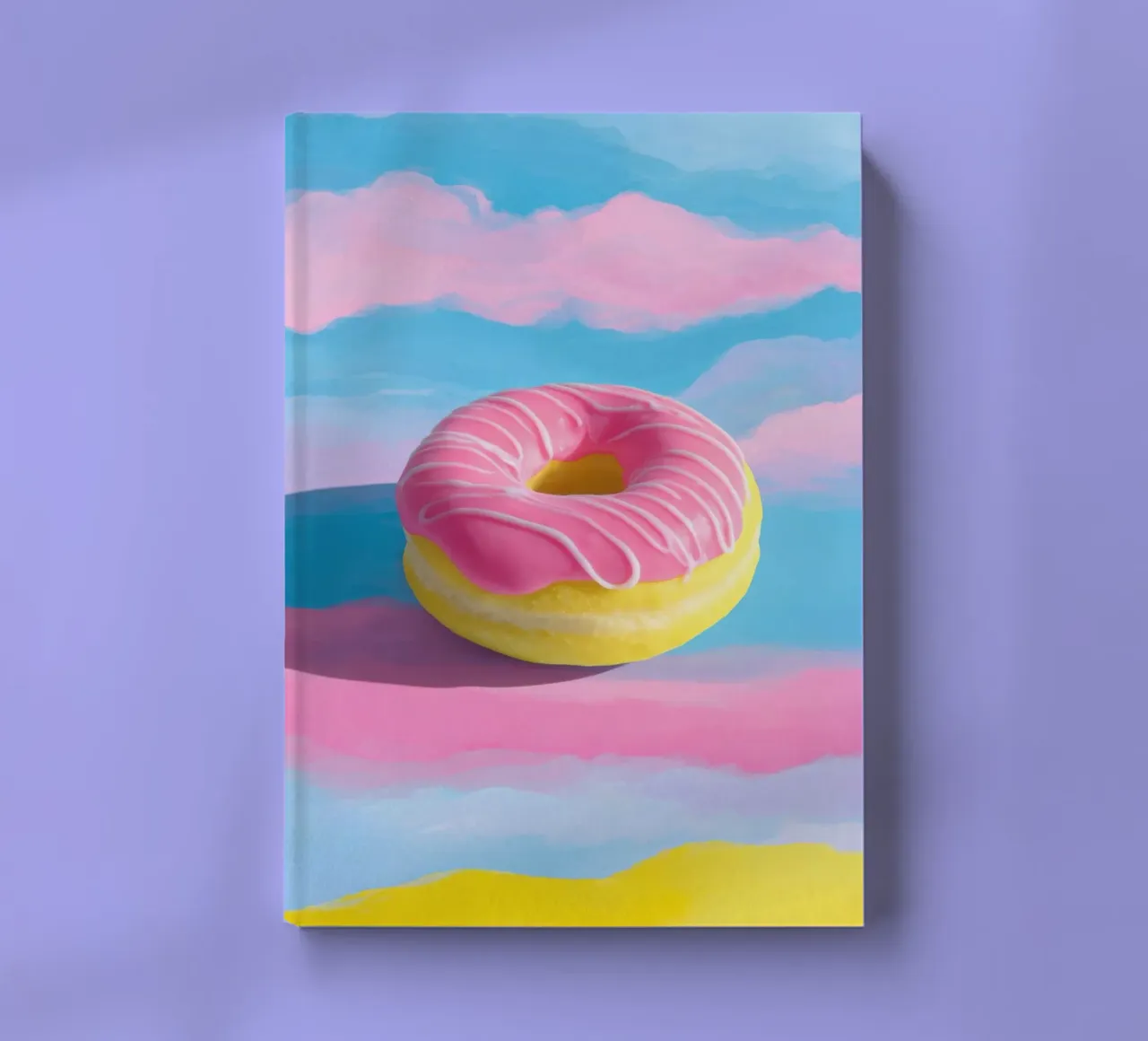 Floating donut in pink & yellow notebook by Nikis Art Studio
