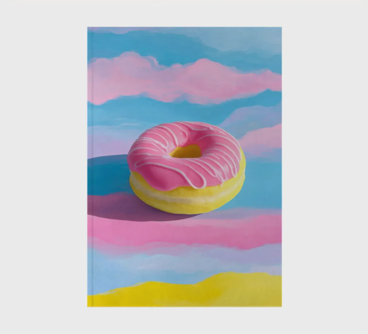 Floating donut in pink & yellow notebook by Nikis Art Studio