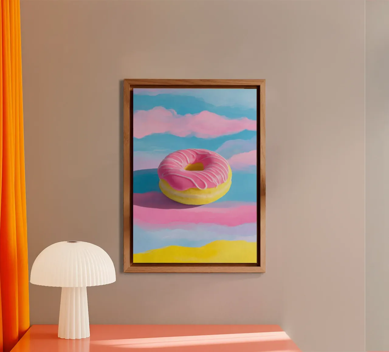 Donut flottant rose & jaune alu dibond de Nikis Art Studio