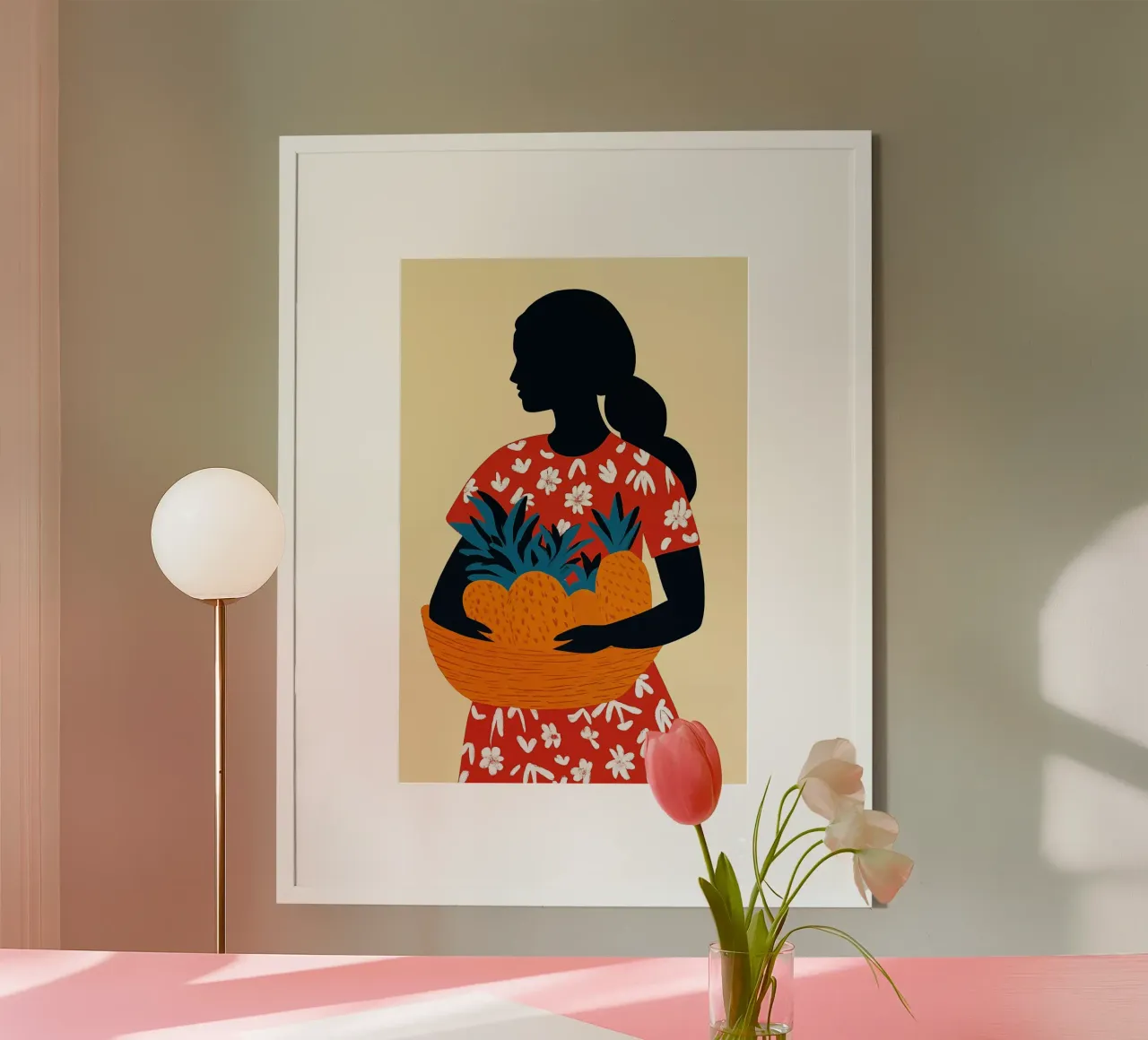 Donna esotica con ananas poster con telaio in plastica da Autofocus
