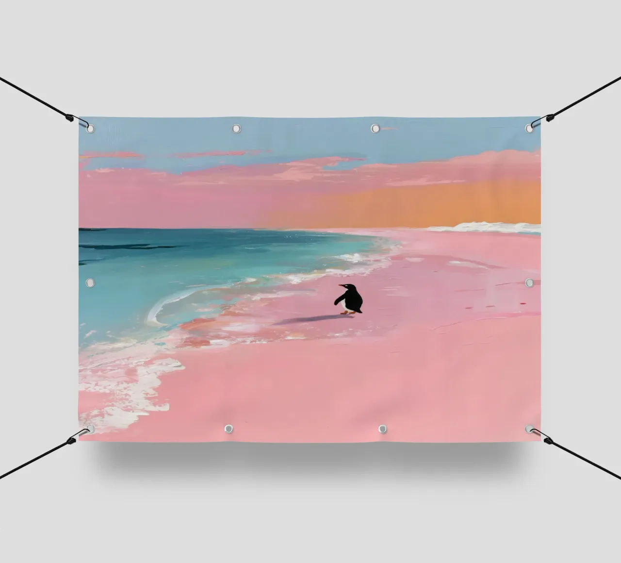 Pinguino minimalista sulla spiaggia telo in pvc da Calm Shapes