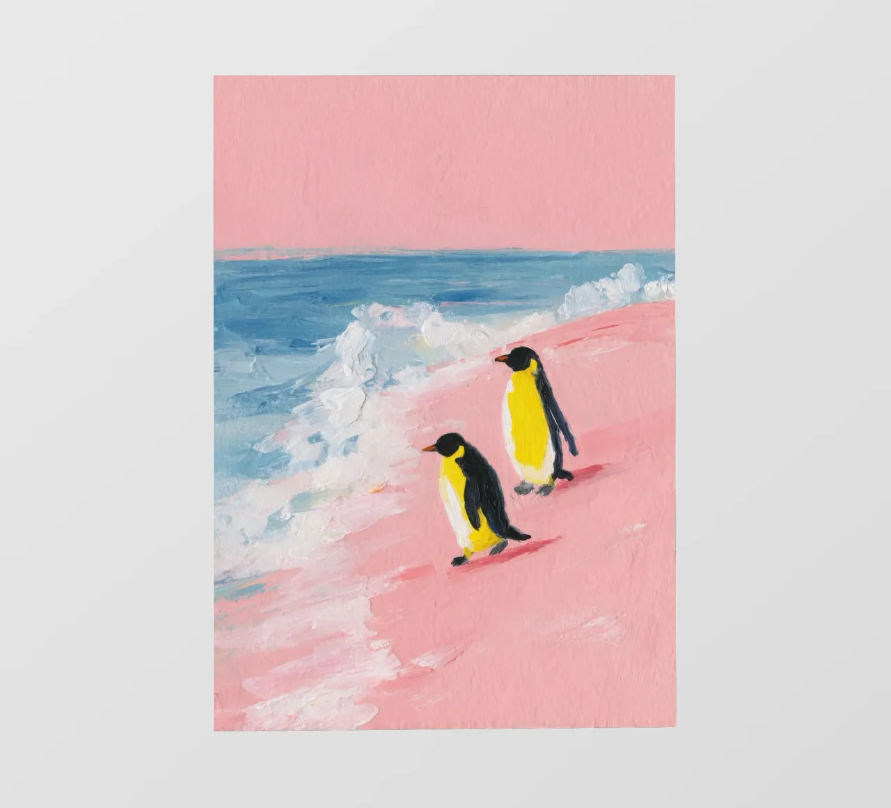 Pinguini minimalisti sulla spiaggia rosa telo in pvc da Calm Shapes
