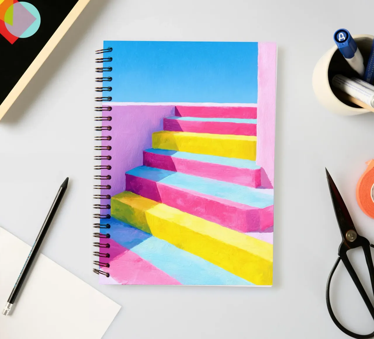 Illustrazione di una scala in colori pastello diario ad anelli da Nikis Art Studio