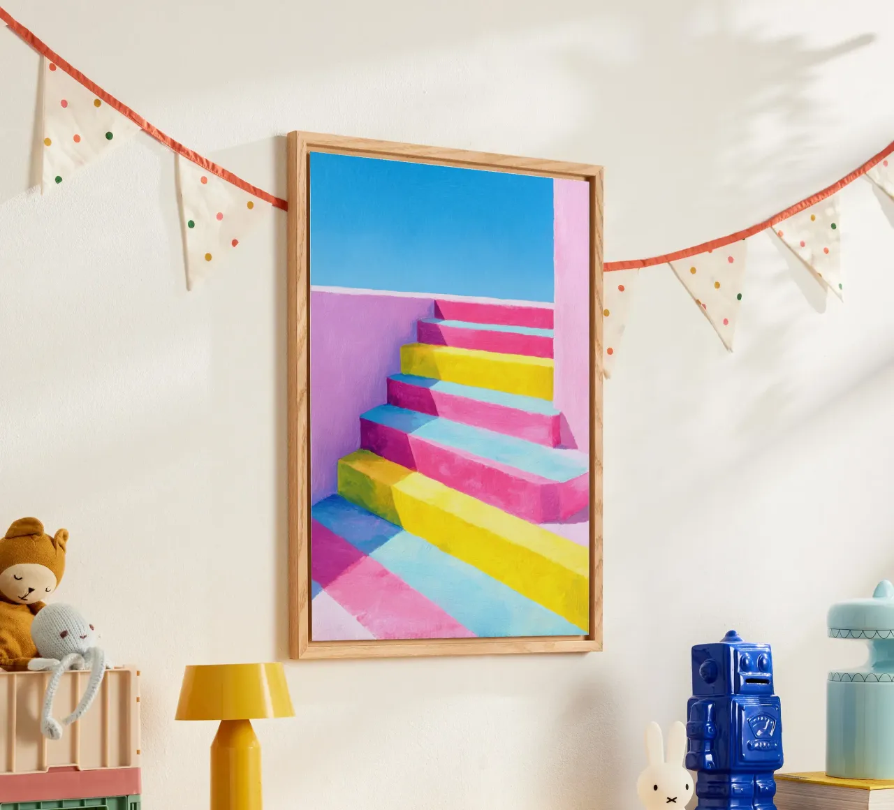 Illustrazione di una scala in colori pastello plexiglass da Nikis Art Studio