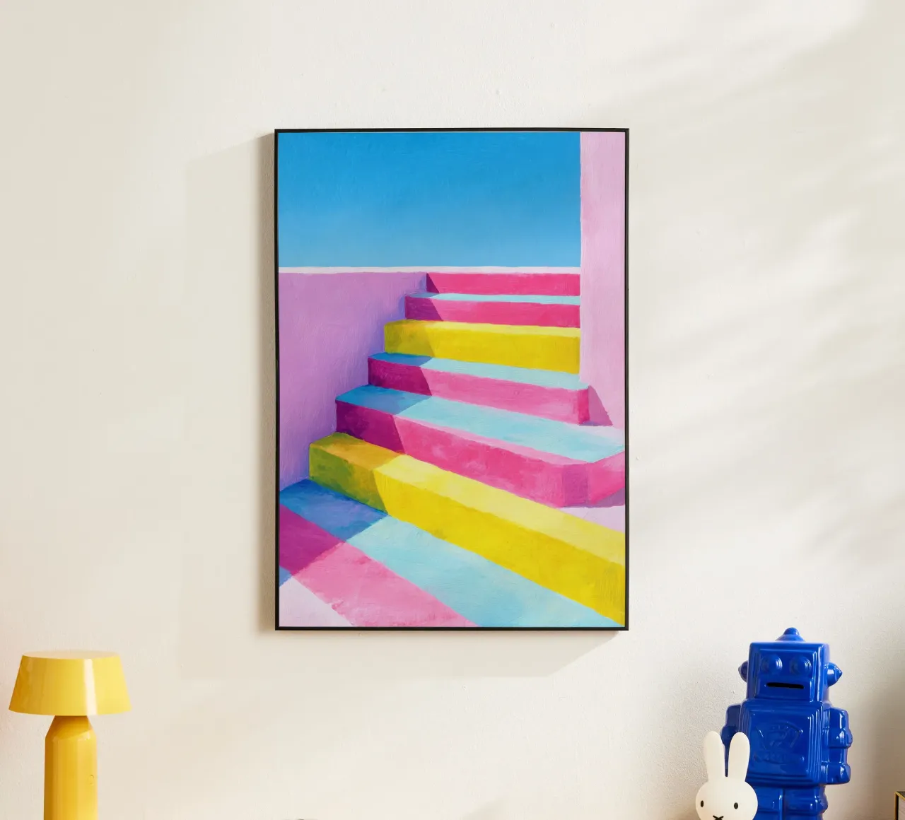 Illustrazione di una scala in colori pastello alluminio dibond da Nikis Art Studio