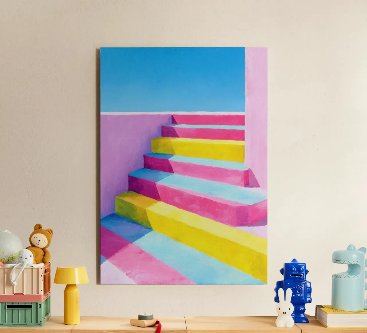 Illustrazione di una scala in colori pastello alluminio dibond da Nikis Art Studio