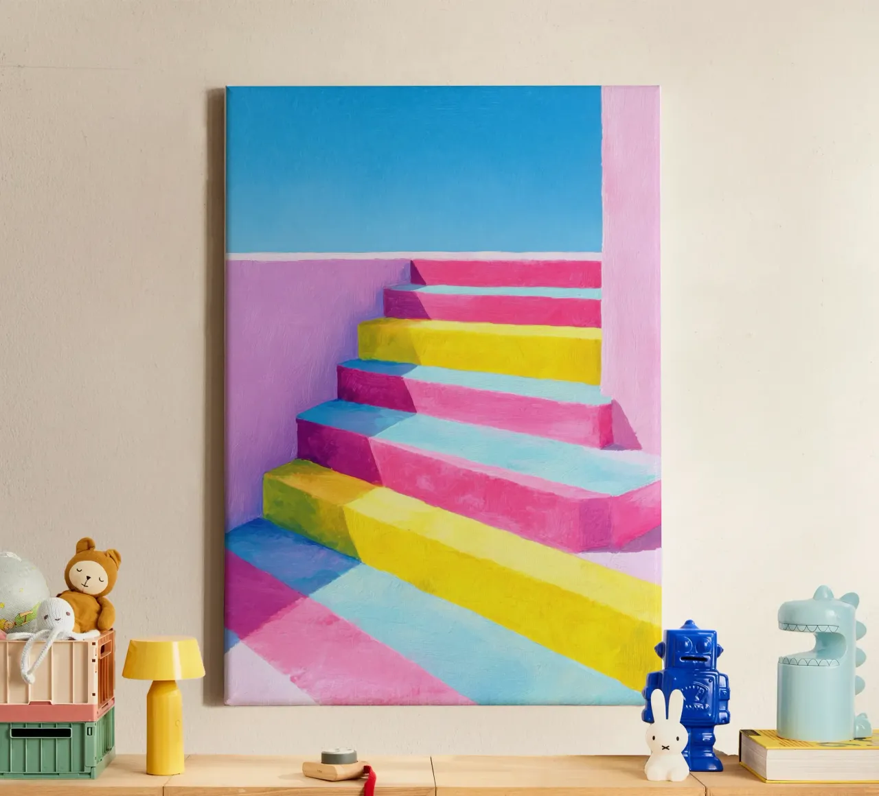 Illustrazione di una scala in colori pastello tela da Nikis Art Studio