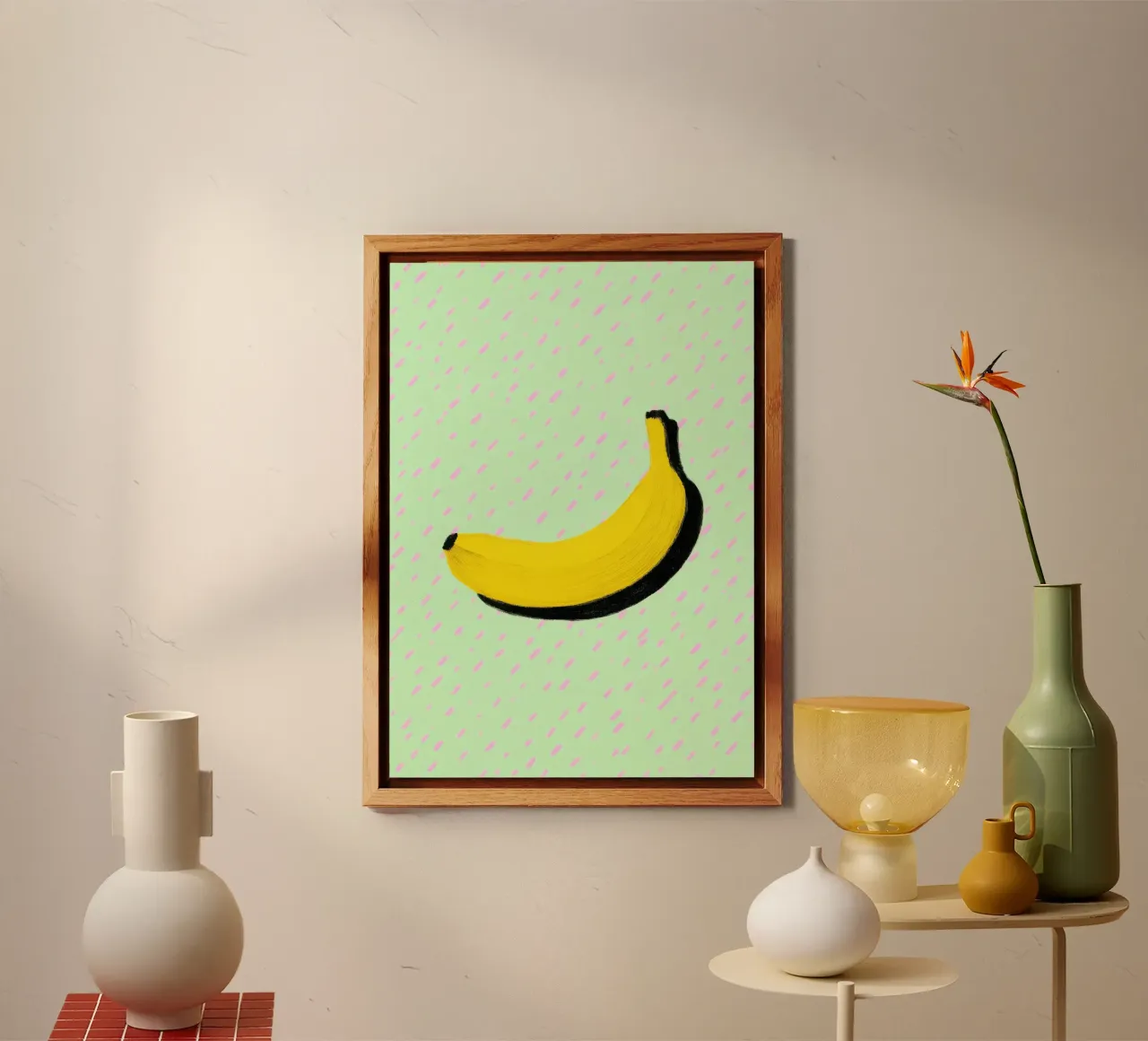 Illustrazione minimalista di una banana alluminio dibond da Nikis Art Studio