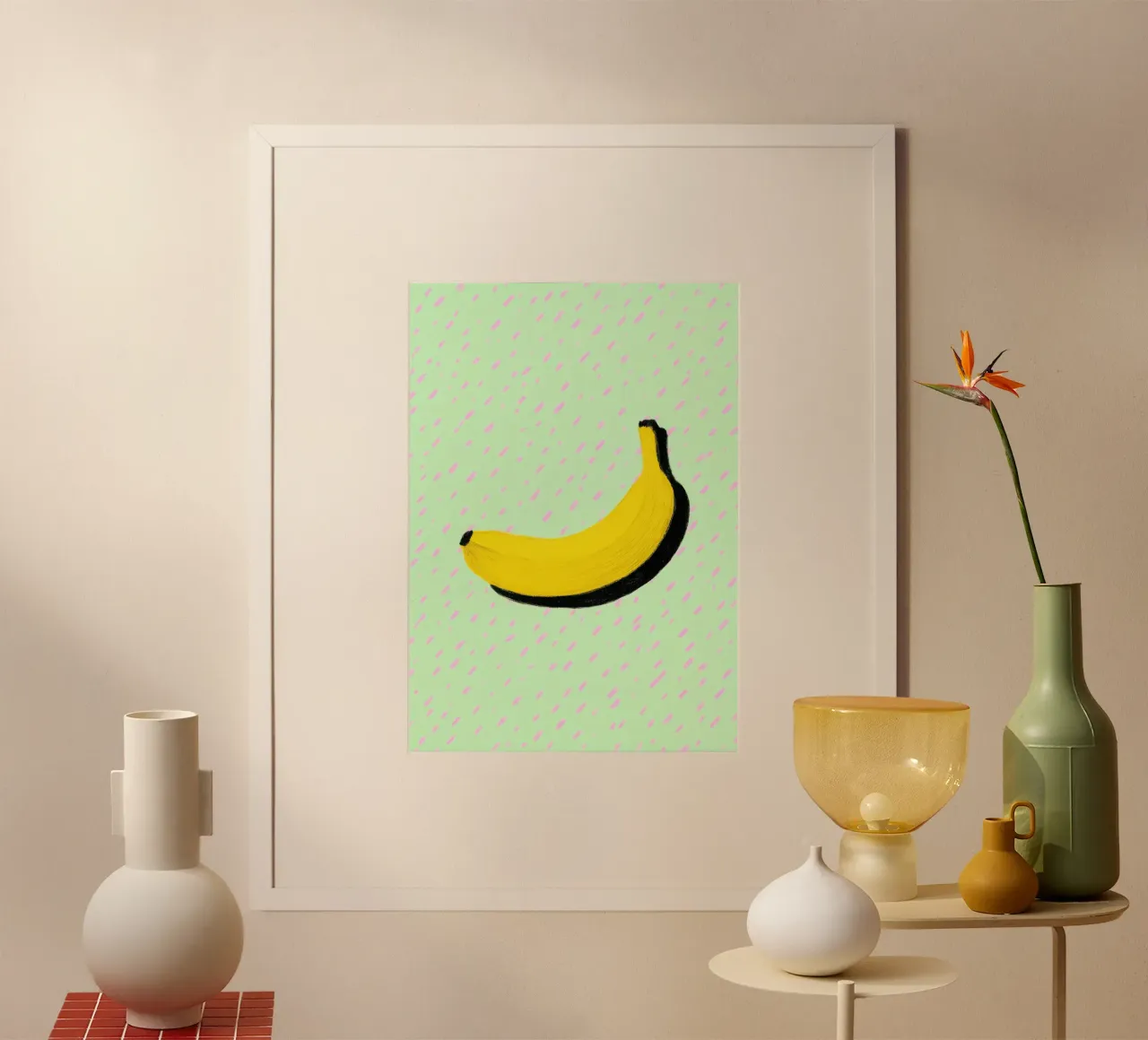 Illustrazione minimalista di una banana carta hahnemühle da Nikis Art Studio