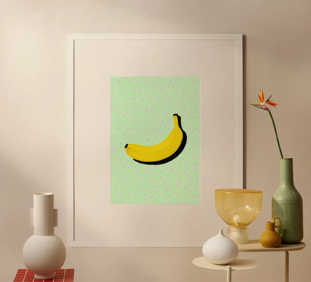 Minimalist banana illustration poster by Nikis Art Studio