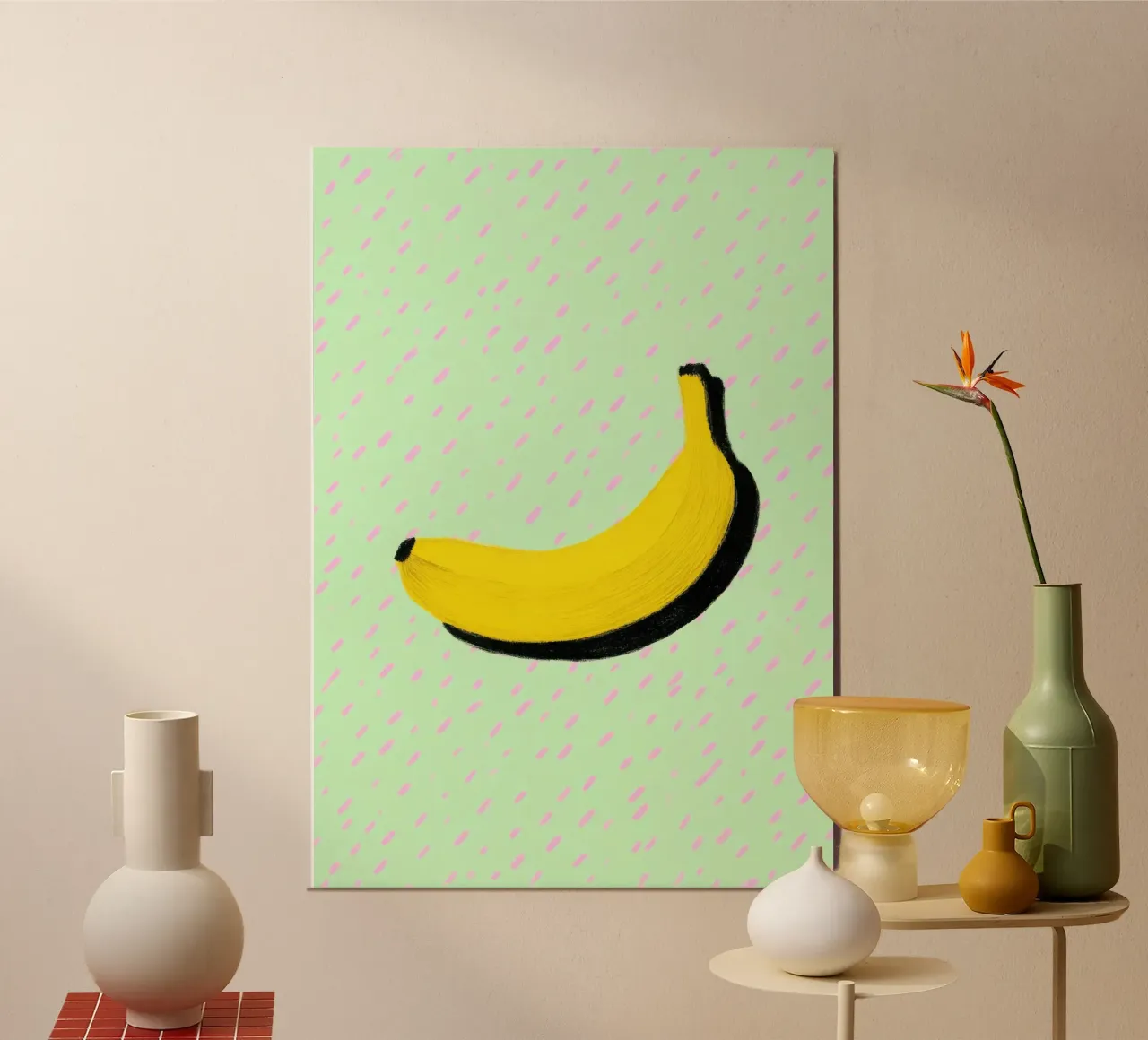 Minimalist banana illustration poster by Nikis Art Studio