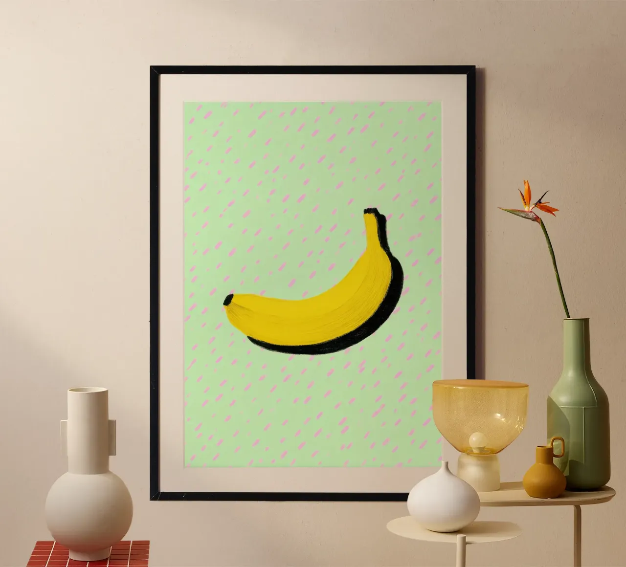 Minimalist banana illustration poster by Nikis Art Studio
