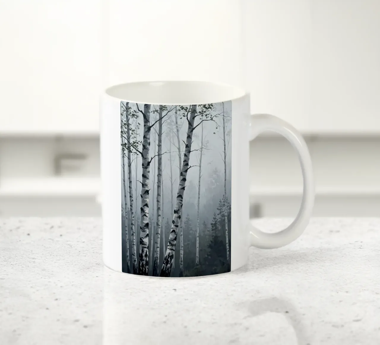 Mattina nebbiosa Boschetto di betulle tazza in ceramica da Artistic-shop