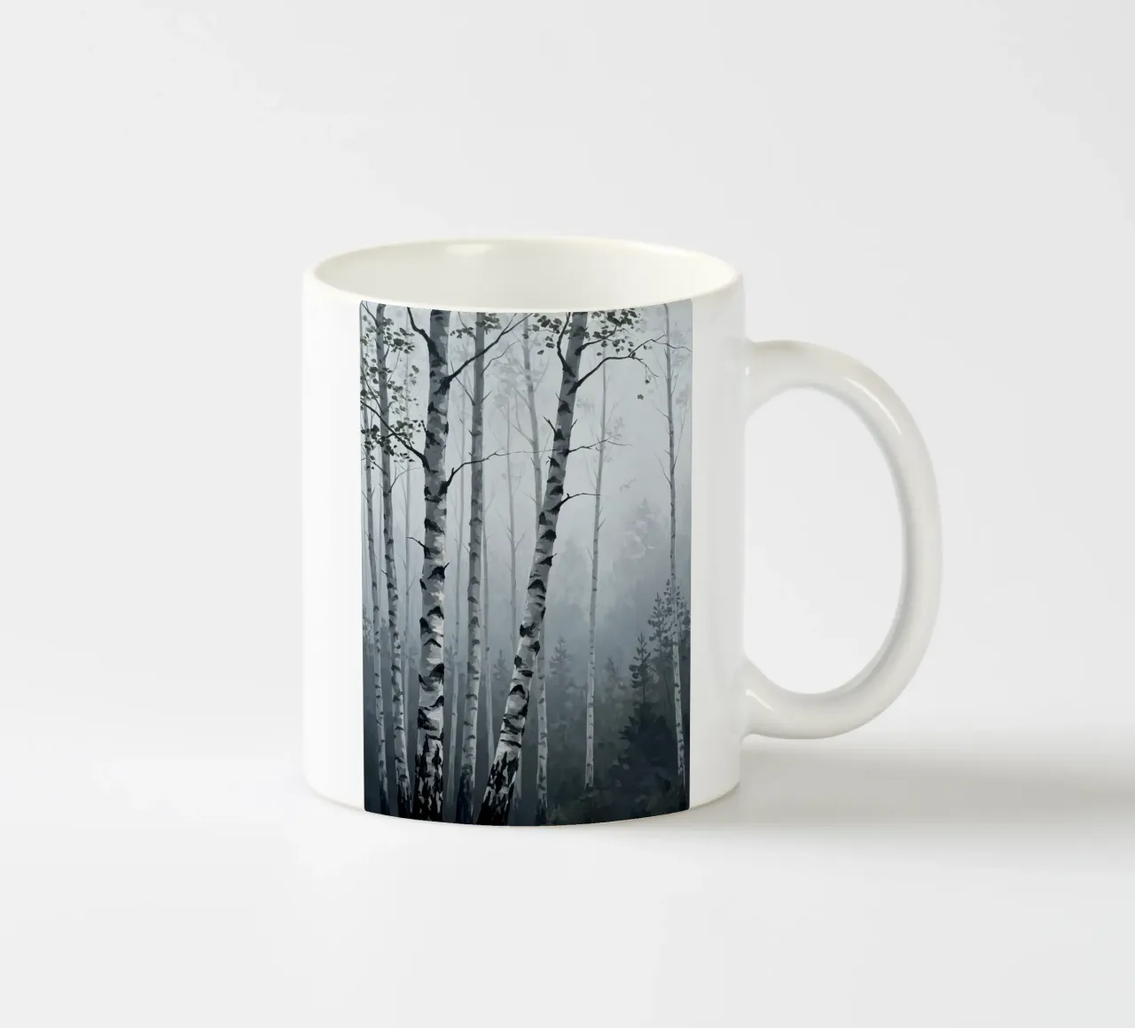 Mattina nebbiosa Boschetto di betulle tazza in ceramica da Artistic-shop
