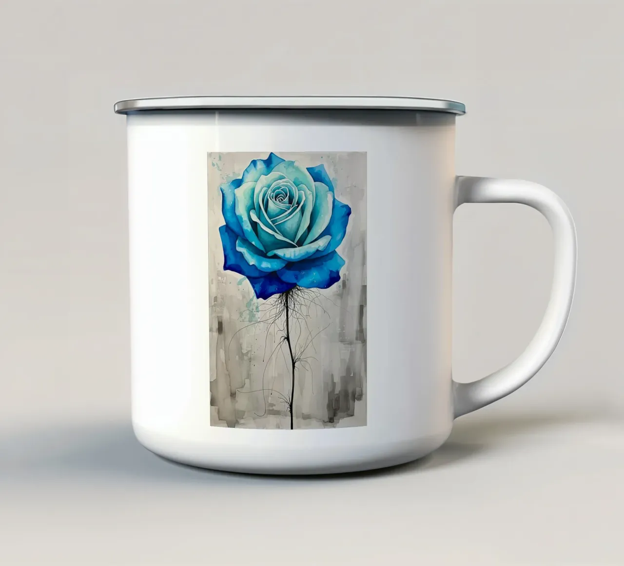 Fioritura azzurra incantata: Una luminosa rosa blu tazza in smalto da Artistic-shop