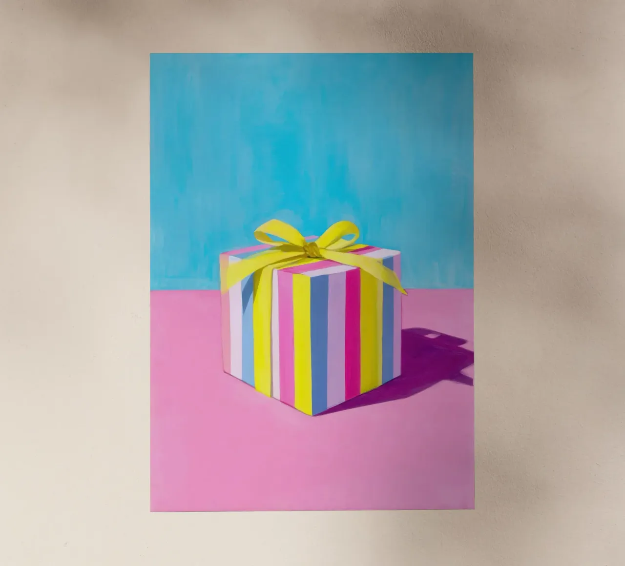 Illustrazione minimalista di una confezione regalo con dopamina pellicola backlit da Nikis Art Studio