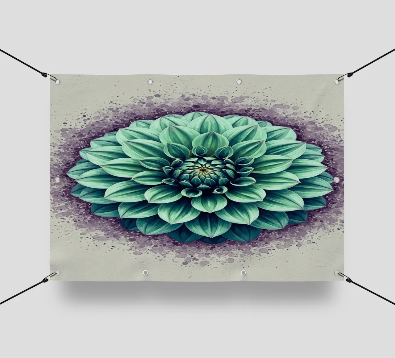 Sogno di dalia verde acqua: Illustrazione ad acquerello e inchiostro di un profumo telo in pvc da Artistic-shop