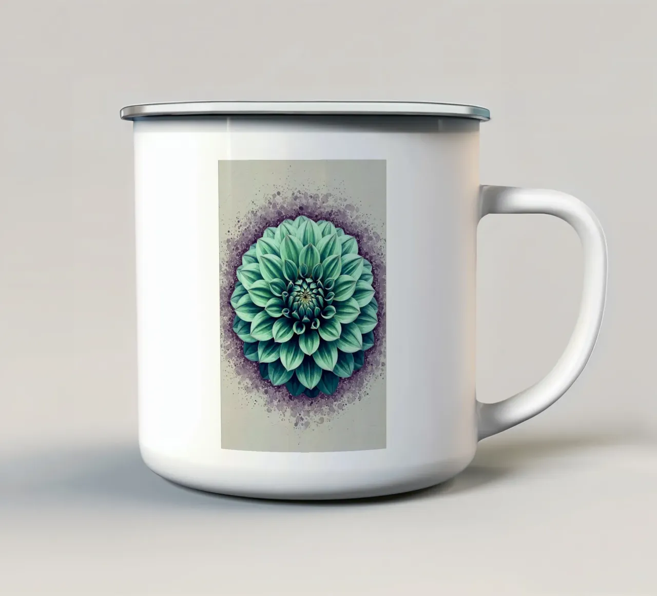 Sogno di dalia verde acqua: Illustrazione ad acquerello e inchiostro di un profumo tazza in smalto da Artistic-shop