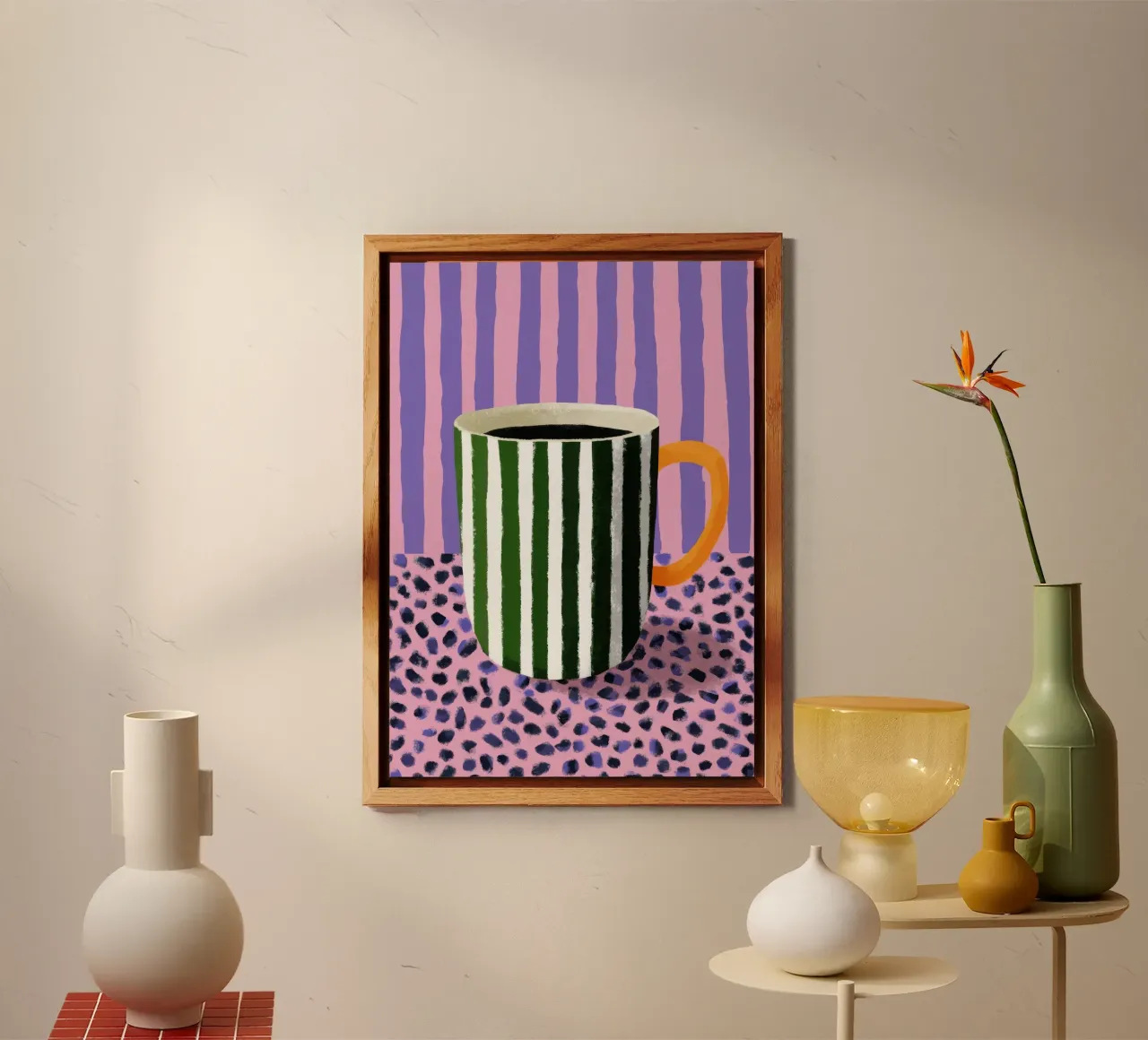 Illustrazione di tazza a righe minimalista alluminio dibond da Nikis Art Studio