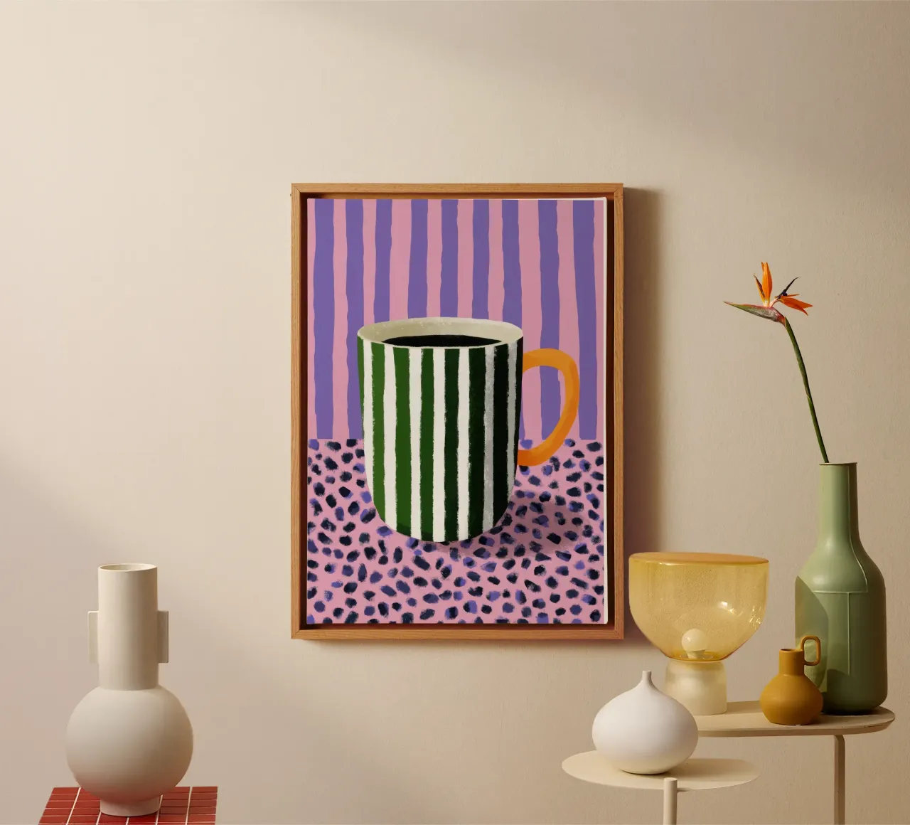 Illustrazione di tazza a righe minimalista tela da Nikis Art Studio