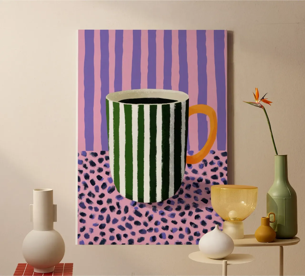 Illustrazione di tazza a righe minimalista tela da Nikis Art Studio