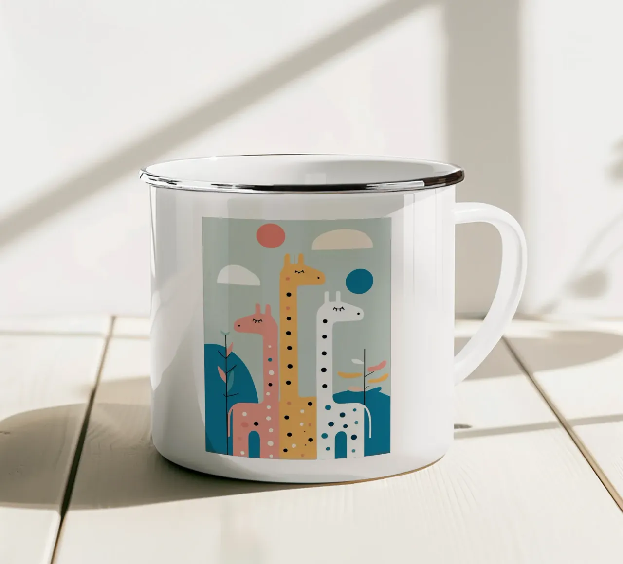 Three Giraffes tazza in smalto da Damion Francis