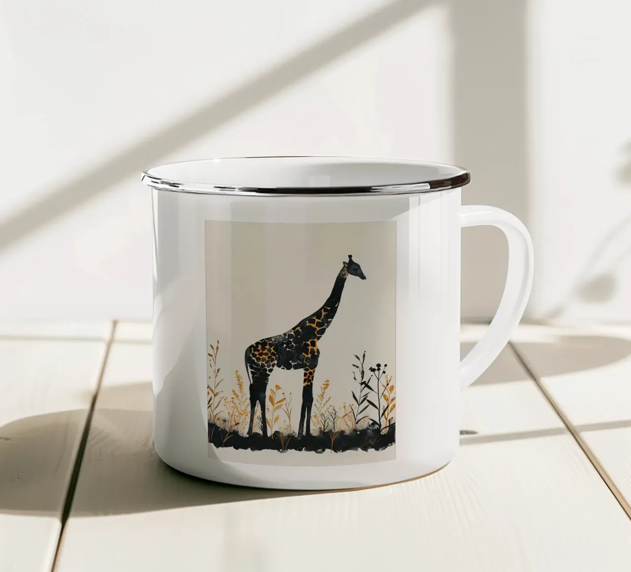 Watercolor Giraffe in Tall Grass tazza in smalto da Damion Francis