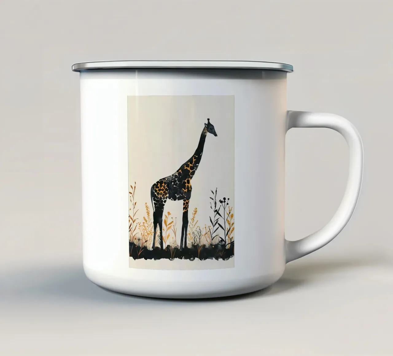 Watercolor Giraffe in Tall Grass tazza in smalto da Damion Francis