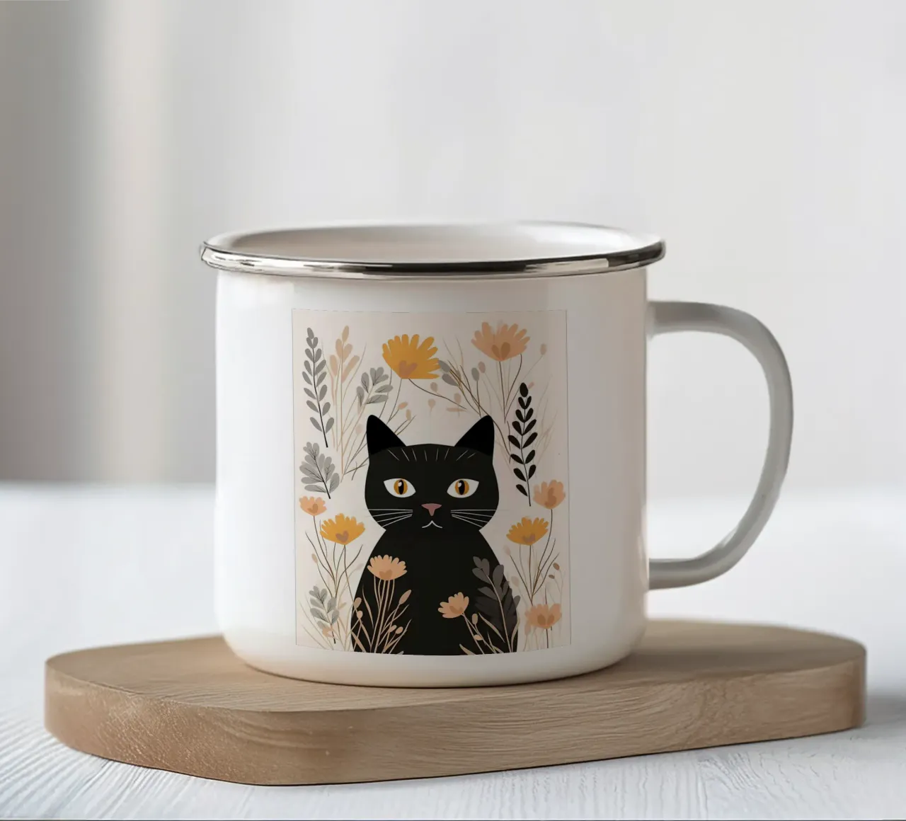 Fiori di gatti stravaganti tazza in smalto da Damion Francis