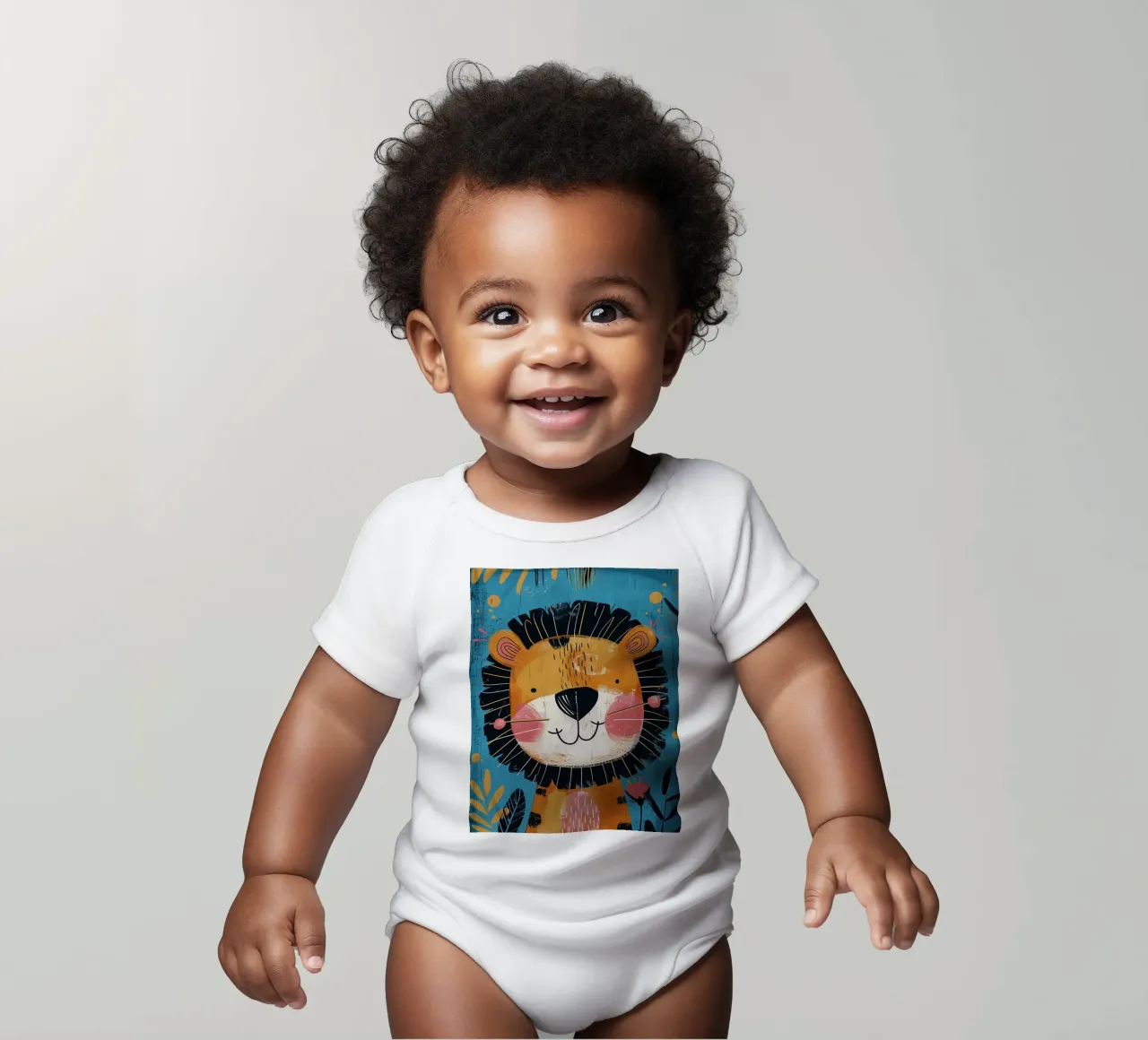 Grillige leeuwen-kinderkamer kunst babyrompertje korte mouwen van Damion Francis