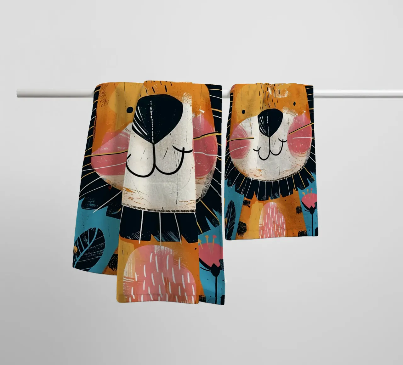 Grillige leeuwen-kinderkamer kunst badhanddoek van Damion Francis